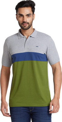 PARX Colorblock Men Polo Neck Grey T-Shirt