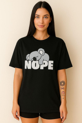 AdvibaFashion Graphic Print Women Round Neck Black T-Shirt