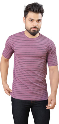 METRONAUT Striped Men Round Neck Purple T-Shirt