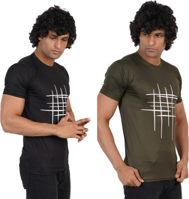 Farlucci Printed Men Round Neck Black, Dark Green T-Shirt