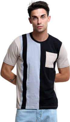 Estilocus Solid Men Round Neck Beige T-Shirt