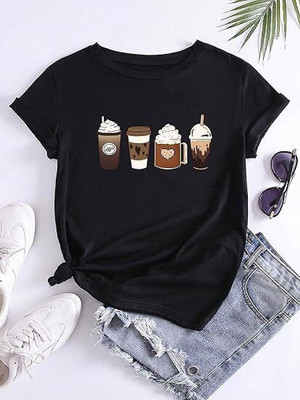 LuxeApe Printed Women Round Neck Black T-Shirt