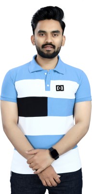 DyrectDeals Colorblock Men Polo Neck Light Blue T-Shirt