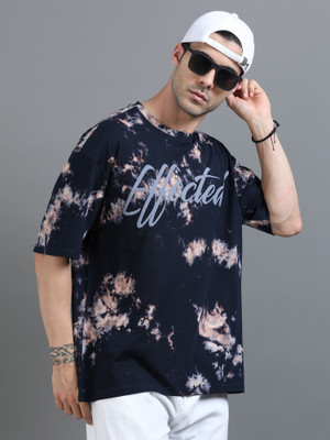FROSEN FOX Tie & Dye Men Round Neck Navy Blue T-Shirt