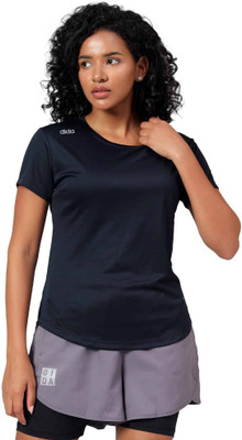 DIDA Solid Women Crew Neck Navy Blue T-Shirt