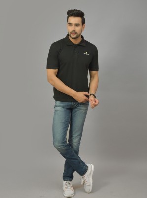 Sharpman Solid Men Polo Neck Black T-Shirt