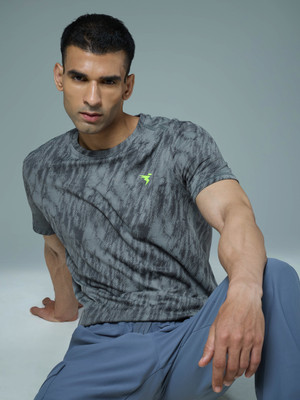 TECHNOSPORT Solid Men Round Neck Grey T-Shirt