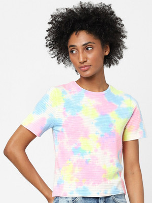 ONLY Tie & Dye Women Round Neck White T-Shirt