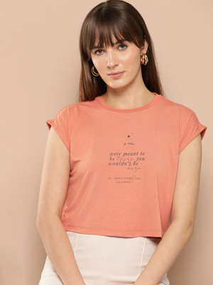 CHEMISTRY Printed Women Round Neck Orange T-Shirt