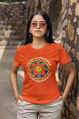 PD CLORI Graphic Print Women Round Neck Orange T-Shirt