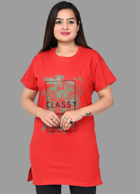 skwardrobe Printed Women Round Neck Red T-Shirt