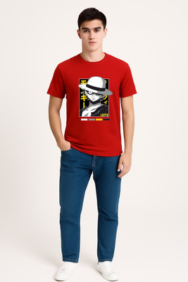 Clever Fox Printed Men Round Neck Red T-Shirt