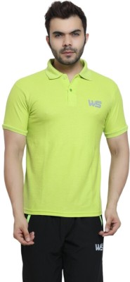 WS Solid Men Polo Neck Green T-Shirt