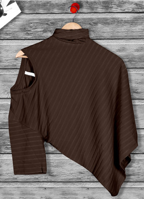 METRONAUT Striped Men Round Neck Brown T-Shirt
