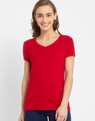 JOCKEY Solid Women Round Neck Red T-Shirt