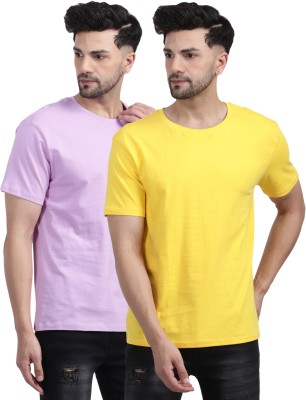 Figurefab Solid Men Round Neck Purple, Yellow T-Shirt