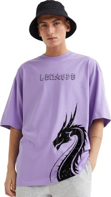 Leotude Printed Men Round Neck Purple T-Shirt