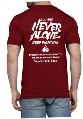 WOOSTRO Printed Men Round Neck Maroon T-Shirt