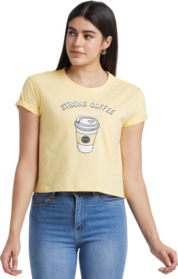 Globus Typography, Graphic Print Women Round Neck Yellow T-Shirt