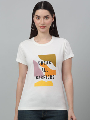 CANTABIL Printed Women Round Neck White T-Shirt