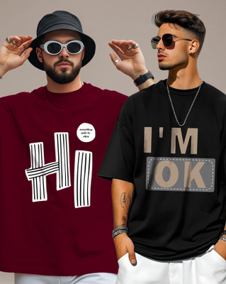 ENITOR Graphic Print Men Round Neck Maroon, Black T-Shirt