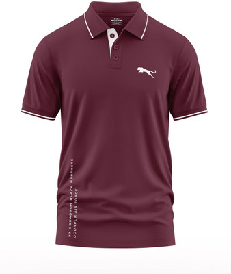 Warriorworld Printed Men Polo Neck Maroon T-Shirt