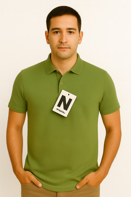 ninjafort Solid Men Polo Neck Green T-Shirt
