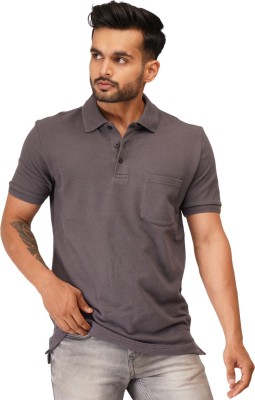 Ecolove Solid Men Polo Neck Grey T-Shirt