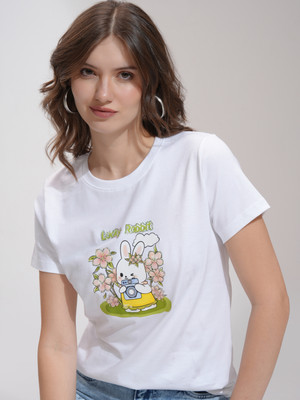 Tokyo Talkies Self Design Women Polo Neck White T-Shirt