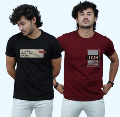 MAYUR CLOTHING Graphic Print Men Round Neck Black, Maroon T-Shirt