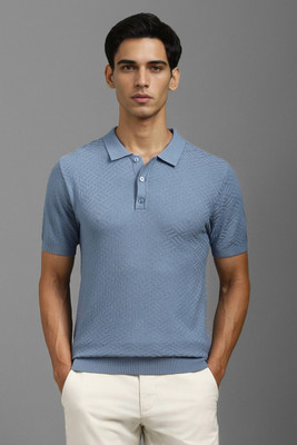 LOUIS PHILIPPE Self Design Men Polo Neck Blue T-Shirt