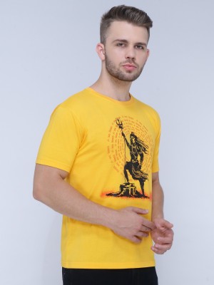 NEO GARMENTS Printed Men Round Neck Yellow T-Shirt