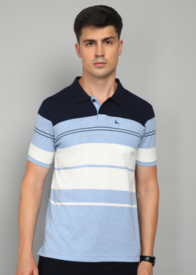 PARX Self Design Men Polo Neck Light Blue T-Shirt