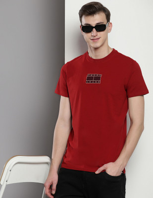 TOMMY HILFIGER Solid Men Round Neck Red T-Shirt