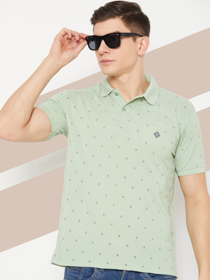 UBX Printed Men Polo Neck Green T-Shirt