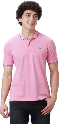 Raymond Solid Men Polo Neck Pink T-Shirt
