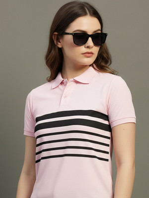 TIMBER HITCH Printed Women Polo Neck Pink T-Shirt