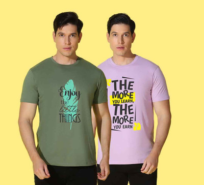 WOOSTRO Printed Men Round Neck Multicolor T-Shirt