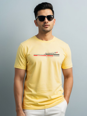 ADRO Graphic Print Men Round Neck Yellow T-Shirt
