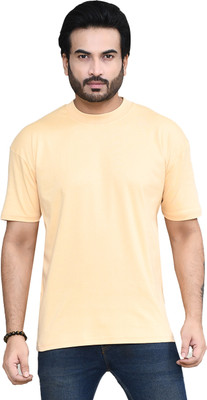 altius Solid Men Round Neck Beige T-Shirt