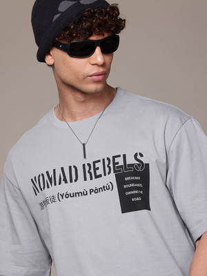 Roadster Printed Men Round Neck Grey T-Shirt