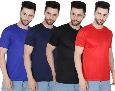 TTFE Solid Men Round Neck Blue, Black, Navy Blue, Red T-Shirt