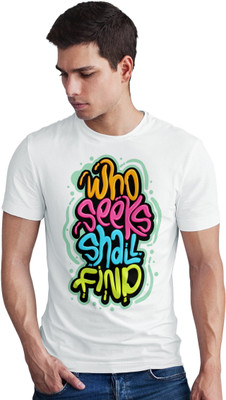 Seek Buy Love Printed Men Round Neck White T-Shirt