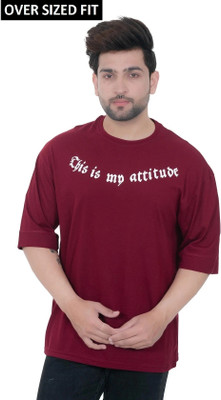 E-MAX Typography Men Round Neck Maroon T-Shirt