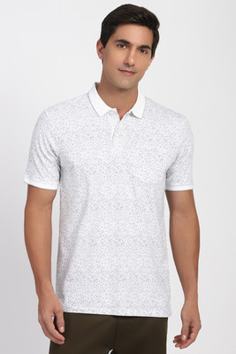 PETER ENGLAND Printed Men Polo Neck White T-Shirt