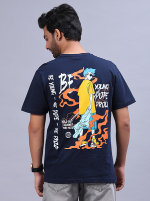 V-MART Printed Men Round Neck Blue T-Shirt