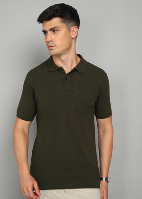 PARX Solid Men Polo Neck Dark Green T-Shirt
