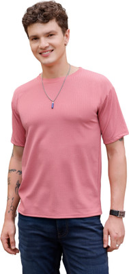 Rahi Trendz Striped Men Round Neck Pink T-Shirt