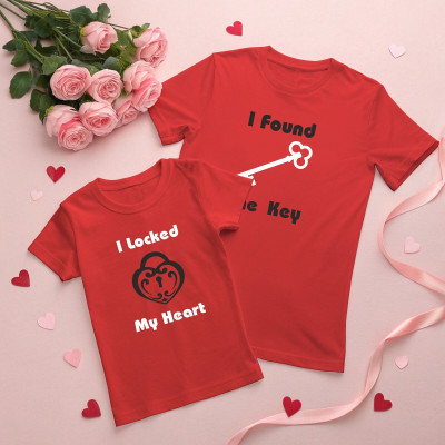 Triptee Printed Couple Round Neck Red T-Shirt