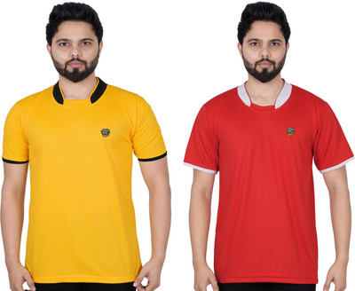 La Milano Solid Men Round Neck Red, Yellow T-Shirt